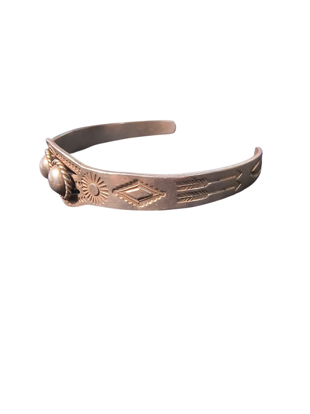 Sterling Silver Navajo Style Fred Harvey Era Child's Stamped Cuff Bracelet - Picture 2 of 10